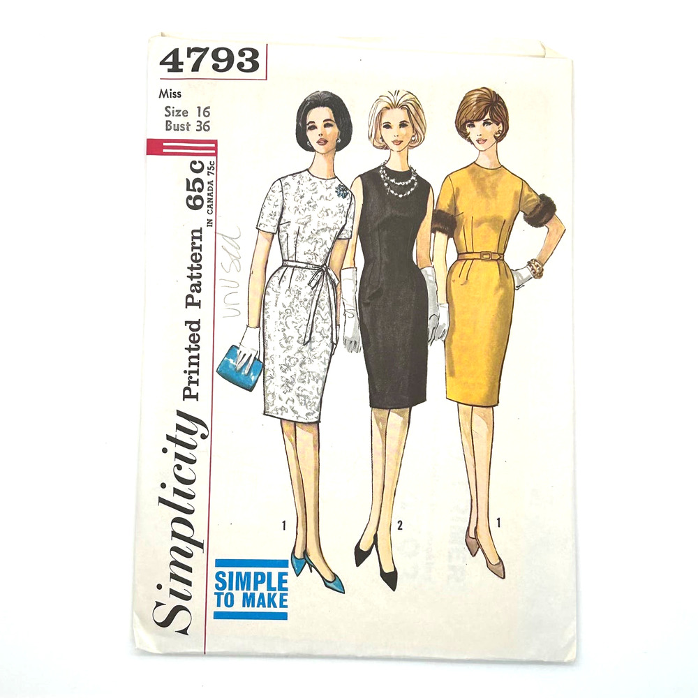 Simplicity Vintage 1960's Pattern #4793 Women's One Piece Dress Size‎ 16
